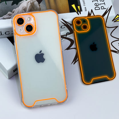 Luminous Neon Frame Clear Phone Case for iPhone 15 Pro Max 14 13 12 - Transparent Glow Silicone Cover