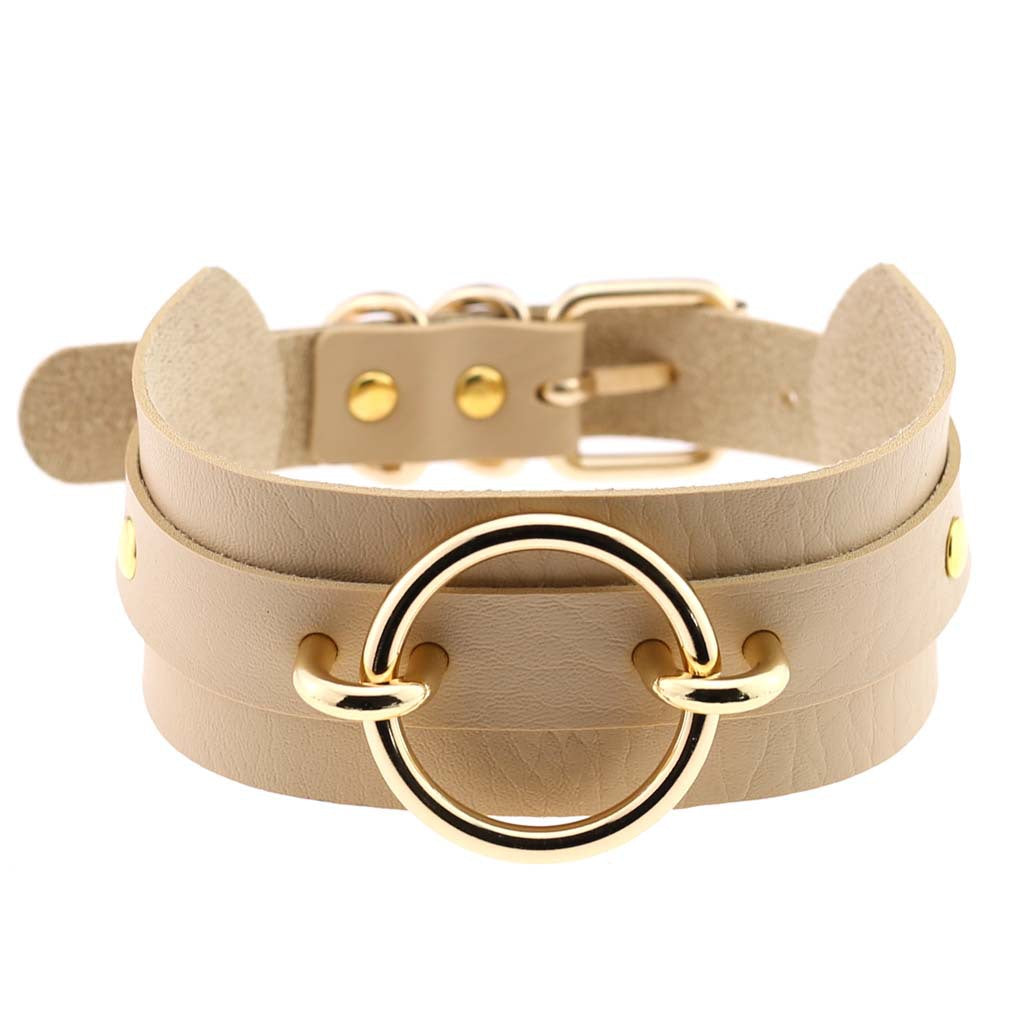 Punk PU Leather Choker Necklace with Oversized O-Ring Pendant | Multi-Color Collar Chain