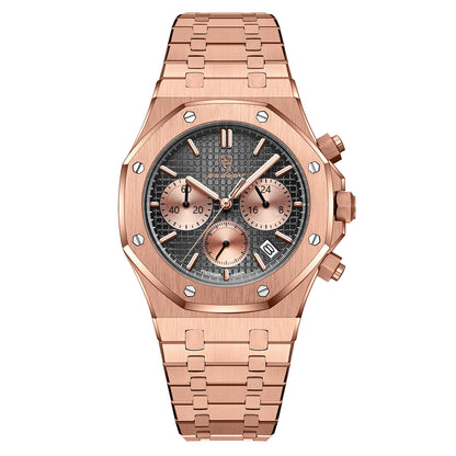 Luxury Men's Chronograph Quartz Watch - Stainless Steel Sports Wristwatch