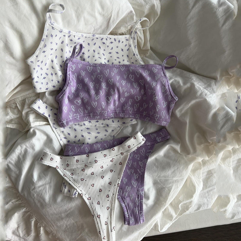 Knit Jacquard Camisole & Thong Set - Two-Piece Women's Loungewear