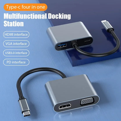 4-in-1 USB C Hub - Type-C Adapter with 4K HDMI, VGA, USB 3.0 & PD Fast Charge for MacBook and Laptops
