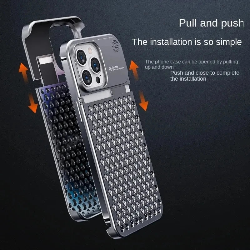 Breathable Hollow Aluminum Alloy Phone Case with Fragrance Pad - Shockproof Cooling Metal Cover for iPhone