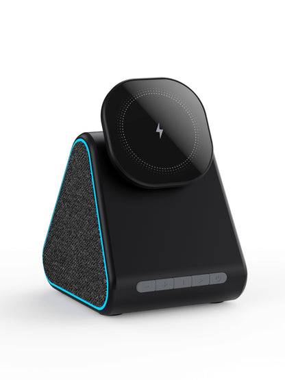 Magnetic Wireless Charger with Bluetooth Speaker - 3-in-1 Fast Charging Station & Desktop Speaker Stand for iPhone