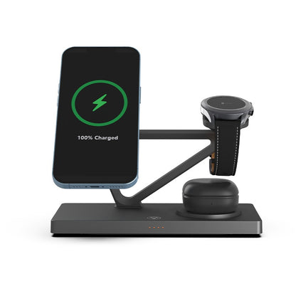 Magnetic 15W 5-in-1 Fast Wireless Charging Stand - Multi-Device Desktop Charger for Smartphones, Watches & Earphones