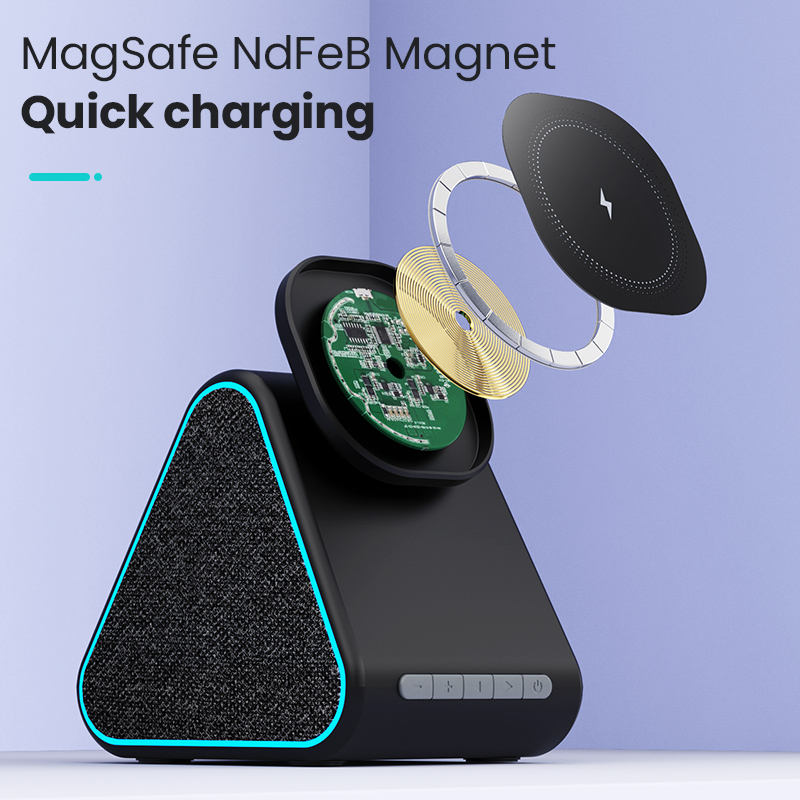 Magnetic Wireless Charger with Bluetooth Speaker - 3-in-1 Fast Charging Station & Desktop Speaker Stand for iPhone