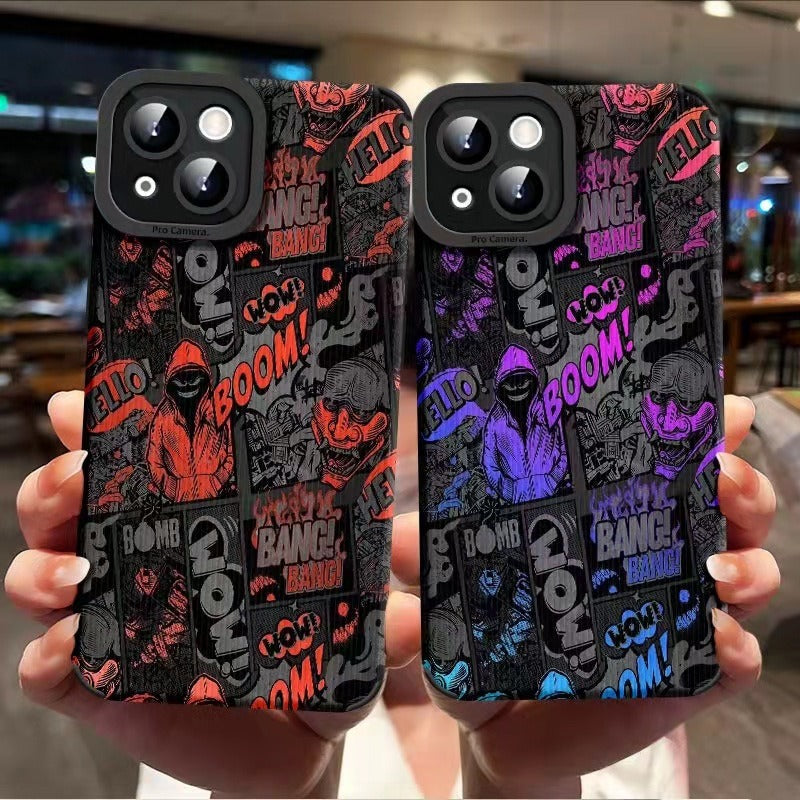 Trendy Comic Graffiti Pattern Phone Case for iPhone 15 14 13 12 11 Pro Max - Streetwear Soft TPU Cover