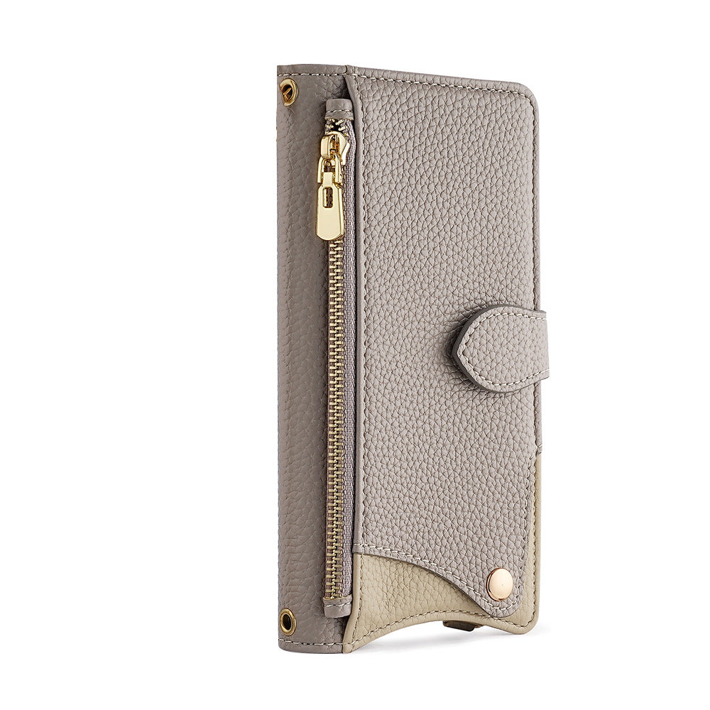 Crossbody Leather Wallet Case with Makeup Mirror & Card Holder for iPhone 17 16 15 14 Pro Max - Zipper Pocket Stand Cover