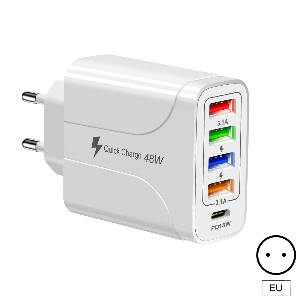 Multi-Interface 48W Fast Charging Head - 4 USB and PD Port Travel Wall Charger