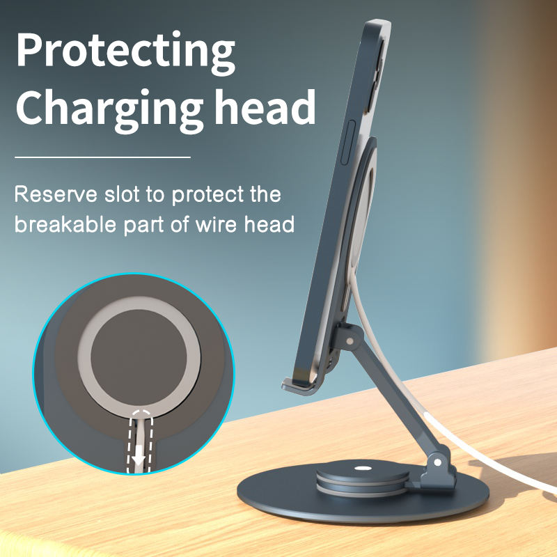 Premium Adjustable Desktop Magnetic Phone Holder - Metal Rotating Wireless Charging Stand for iPhone