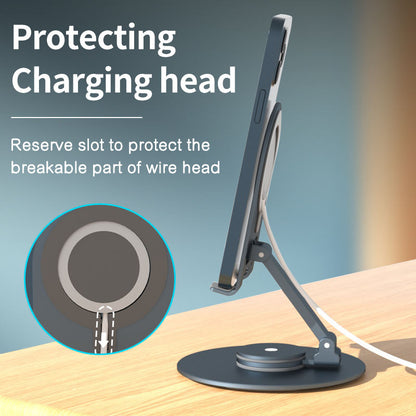 Premium Adjustable Desktop Magnetic Phone Holder - Metal Rotating Wireless Charging Stand for iPhone