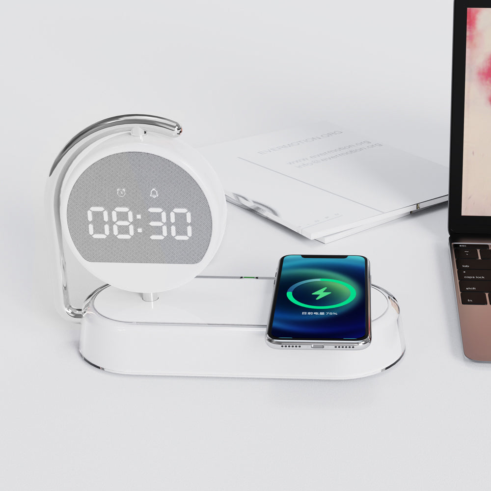 3-in-1 Multifunctional Digital Alarm Clock with Wireless Charger & Night Light - Desktop Charging Station Stand