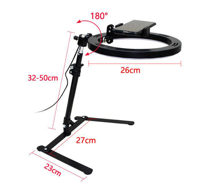 Desktop LED Selfie Ring Light with Phone Holder & Tripod Stand - Overhead Overhead Shooting & Live Broadcast Lamp