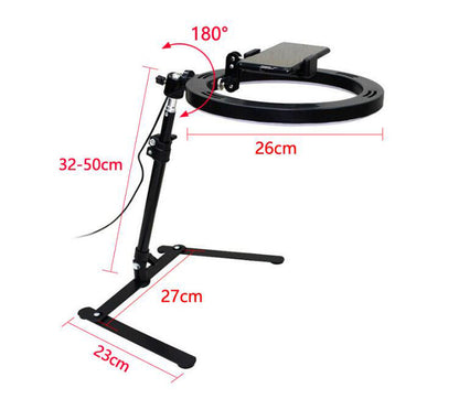 Desktop LED Selfie Ring Light with Phone Holder & Tripod Stand - Overhead Overhead Shooting & Live Broadcast Lamp