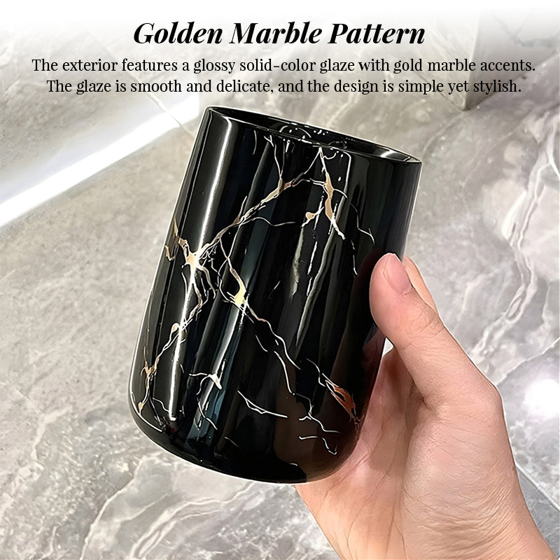Luxury Marble Pattern Ceramic Bathroom Tumbler - High-End Toothbrush & Mouthwash Cup