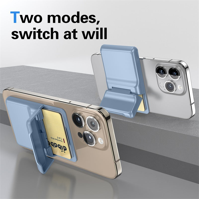 Magnetic Back Stick-On Card Wallet Pouch with Flip Stand Bracket for iPhone