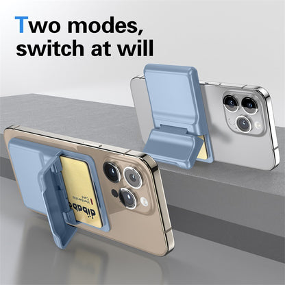 Magnetic Back Stick-On Card Wallet Pouch with Flip Stand Bracket for iPhone