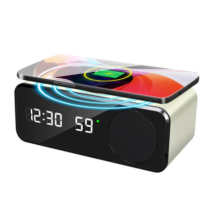 Multifunctional Bluetooth Speaker with Wireless Charger - Digital Alarm Clock & Temperature Display
