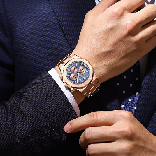 Luxury Men's Chronograph Quartz Watch - Stainless Steel Sports Wristwatch