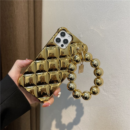 Luxury Plating Gold Diamond Phone Case with Bead Bracelet Chain for iPhone