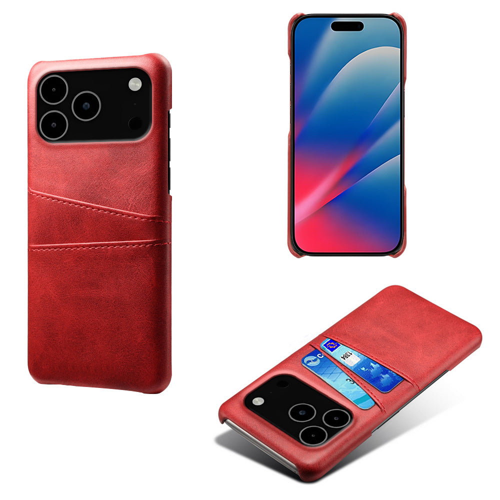 Dual Card Slot Leather Phone Case - Slim Wallet Back Cover with Card Pocket for iPhone