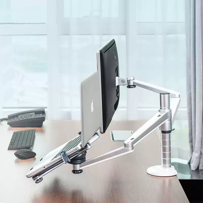 Dual Monitor and Laptop Stand Arm - Aluminum Alloy Double-Section Mount for Desktop Screens and Notebooks