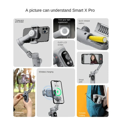 XPro 3-Axis Mobile Phone Stabilizer - Handheld Anti-Shake Gimbal PTZ for TikTok Vlogs & Live Broadcasting