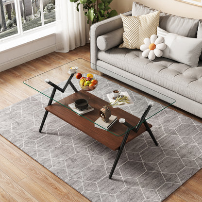Modern Glass & Wood Accent Coffee Table