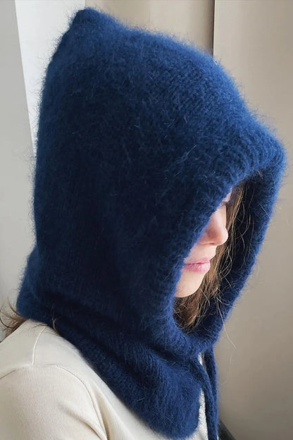 Drawstring Solid Thermal Knit Balaclava Hood | Winter Neck Warmer Hat