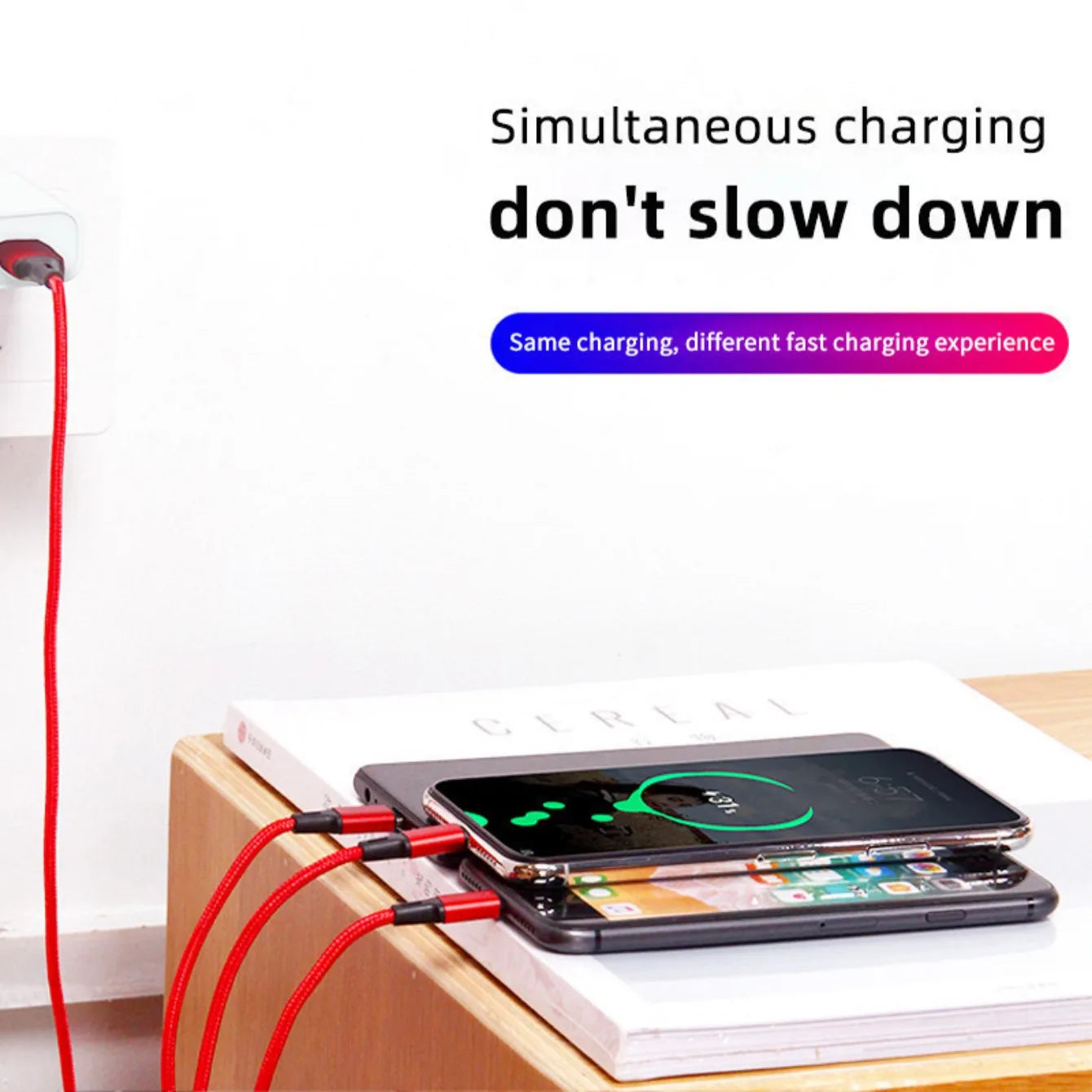 Universal 3-in-1 Charging Cable - 1.2M Multi-Device Fast Charger Cord for iPhone & Android