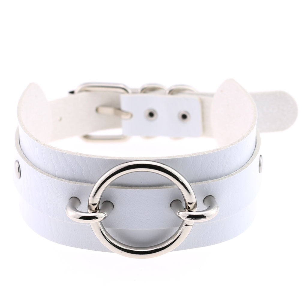 Punk PU Leather Choker Necklace with Oversized O-Ring Pendant | Multi-Color Collar Chain