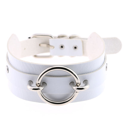 Punk PU Leather Choker Necklace with Oversized O-Ring Pendant | Multi-Color Collar Chain