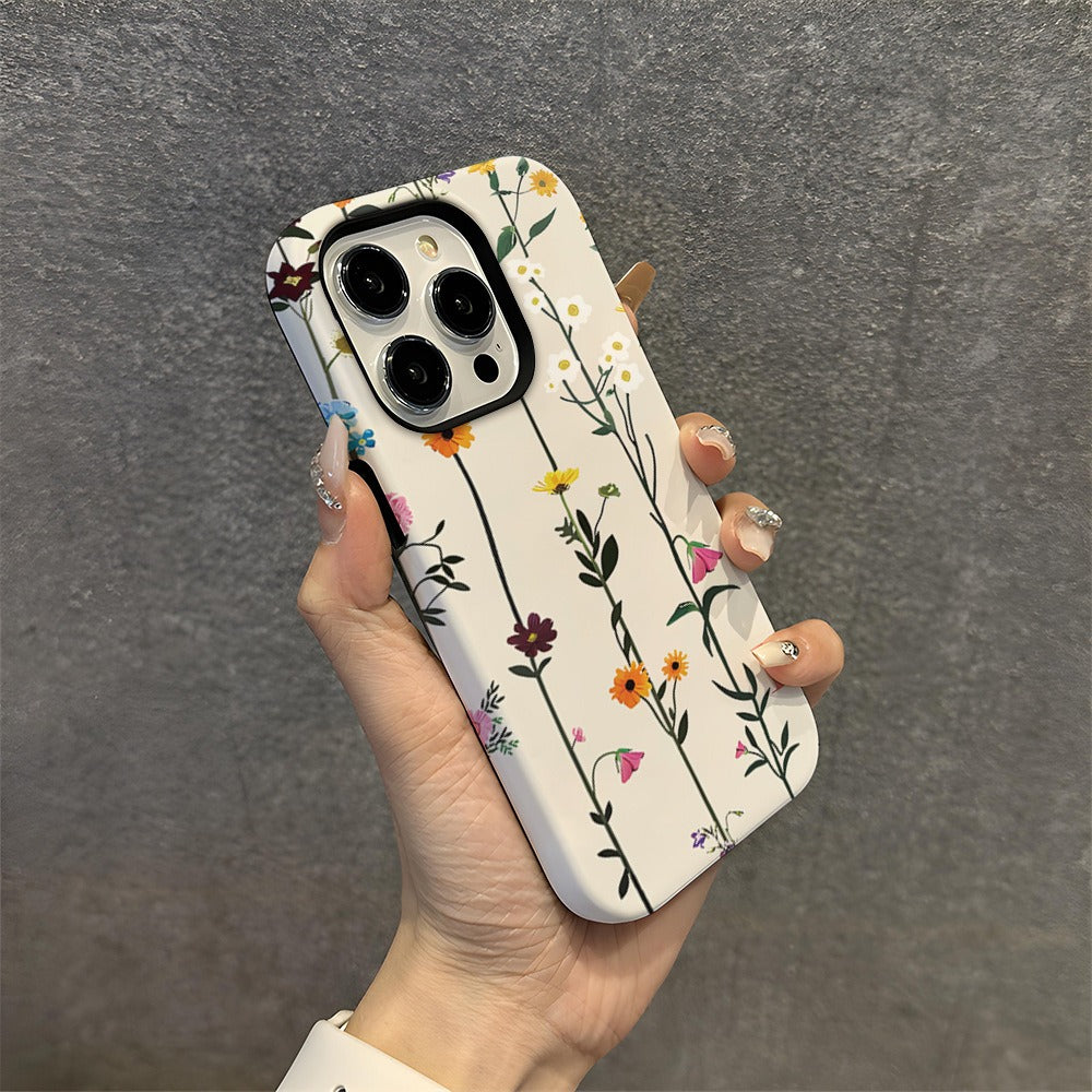 Minimalist Wildflower Botanical Hard Phone Case for iPhone 16 15 14 13 Series