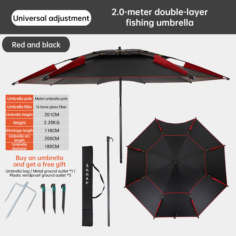Portable Double Top Beach & Fishing Umbrella - Windproof UV Protection Outdoor Sun Shade (220cm/86.6in)