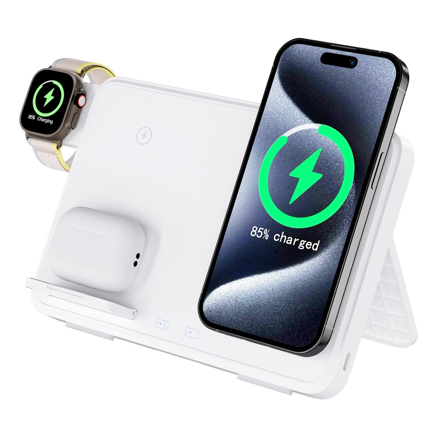 -in-1 Fast Wireless Charging Station - 15W Foldable Multi-Device Charging Dock for iPhone, Apple Watch & AirPods