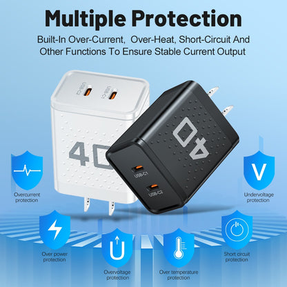 Dual Port Type-C Fast Charging Adapter - 40W Portable Travel Wall Charger
