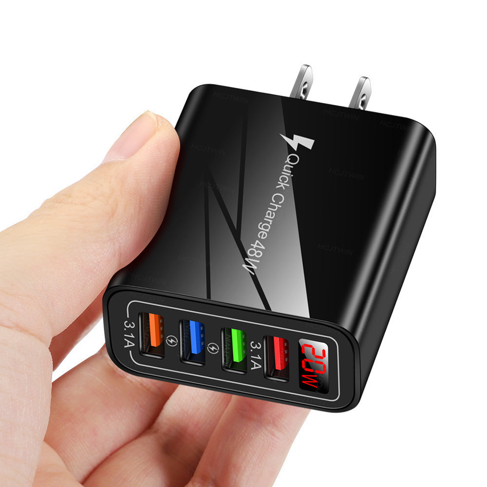 4-Port USB Digital Display Wall Charger - Universal Multi-Port Fast Charging Adapter with Screen
