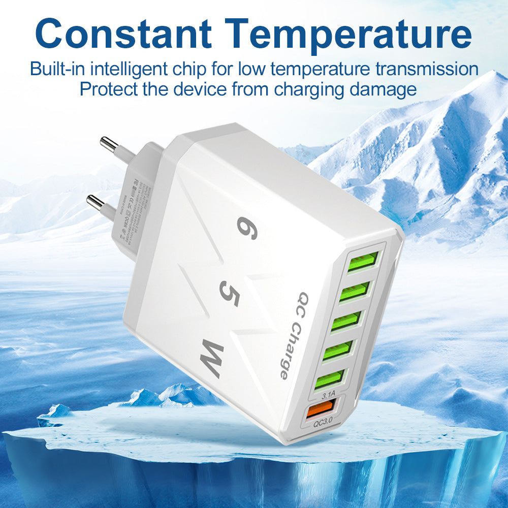 65W 6-Port Fast Wall Charger - Multi-Port USB Travel Charging Head Adapter