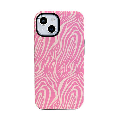 Pink Tiger Stripe Print Protective Hard Phone Case for iPhone 16 15 14 13 Series
