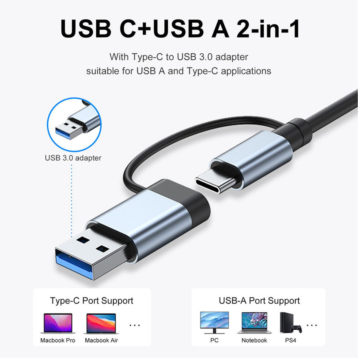 7-in-1 USB & Type-C Dual Interface Hub - Multifunctional USB Splitter and Card Reader Adapter for Laptops