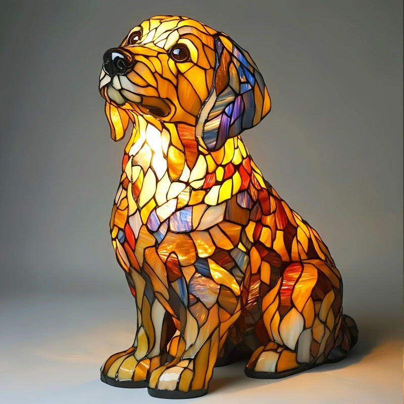 Animal Resin LED Night Light | Cute Tiffany Style Cat Bedside Lamp for Living Rooms and Bedrooms