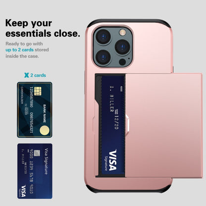 Sliding Card Holder Case for iPhone 14 13 12 Pro - Hidden Wallet Slot Anti-Drop Armor Cover