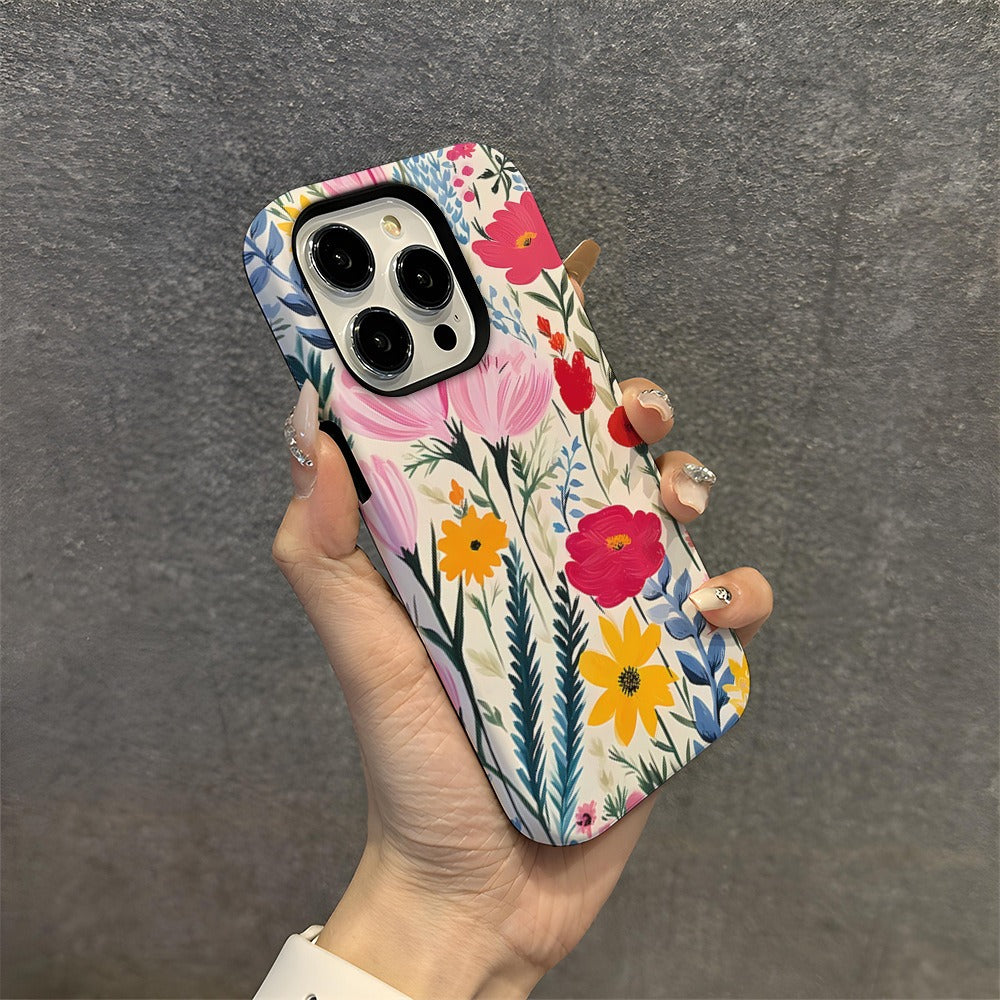 Fresh Wildflower Pattern Hard Phone Case for iPhone 16 15 14 13 Series