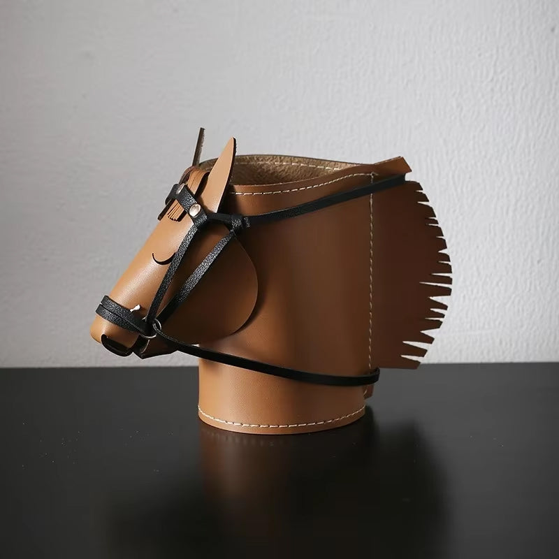 Creative Leather Horse Head Storage Box - Decorative Desk Makeup & Jewelry Organizer