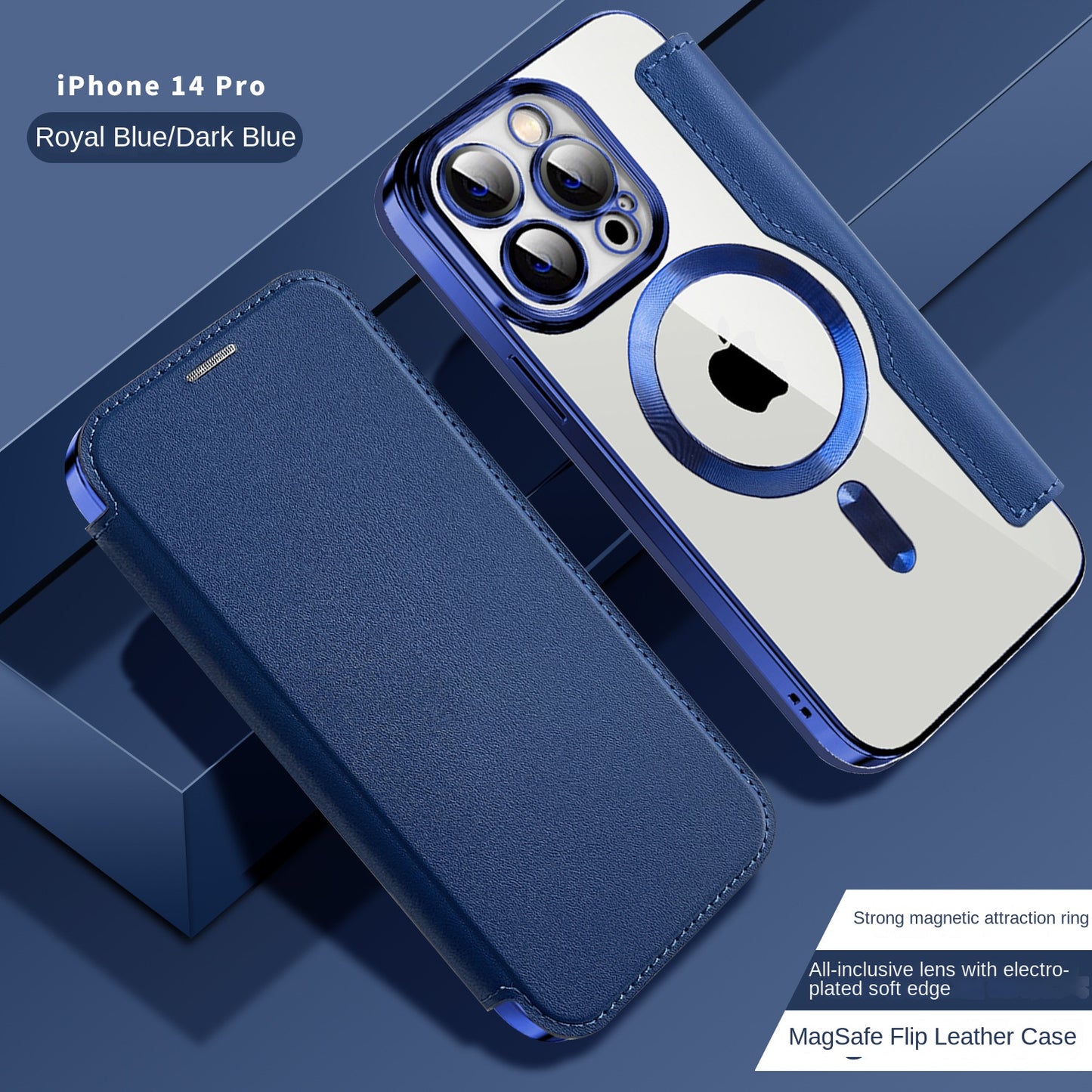 Electroplated Magnetic Leather Wallet Flip Case with Card Holder for iPhone 16 15 14 Pro Max - Clear Back Cover