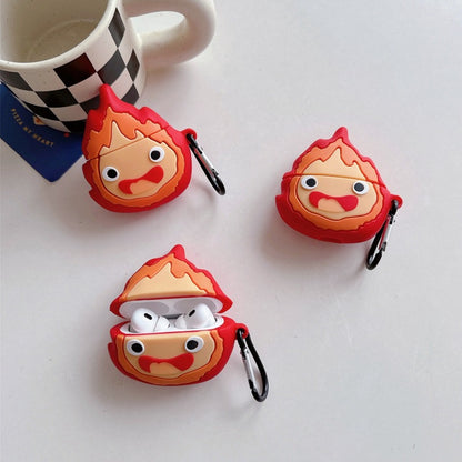 Cute Calcifer Howl's Moving Castle Silicone AirPods Case with Keychain - Soft Cover for AirPods Pro 2 / 4 / 3