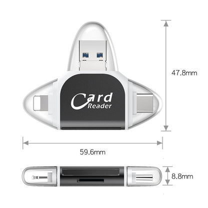4-in-1 Plug and Play SD/TF Memory Card Reader - Multi-Port OTG Adapter for iPhone, Android & PC