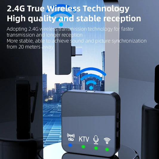 Wireless Lavalier Microphone - 2.4G Noise Reduction Clip-On Mic for Live Streaming & Video Recording