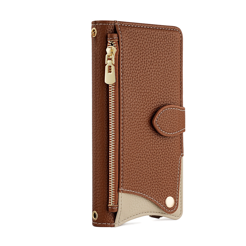 Crossbody Leather Wallet Case with Makeup Mirror & Card Holder for iPhone 17 16 15 14 Pro Max - Zipper Pocket Stand Cover