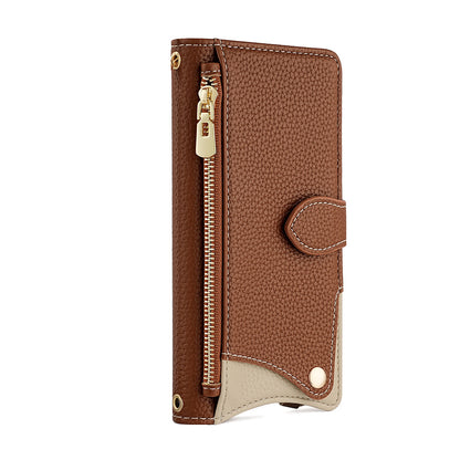 Crossbody Leather Wallet Case with Makeup Mirror & Card Holder for iPhone 17 16 15 14 Pro Max - Zipper Pocket Stand Cover