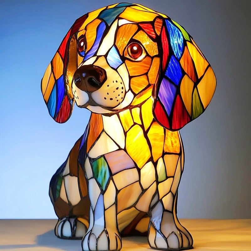 Animal Resin LED Night Light | Cute Tiffany Style Cat Bedside Lamp for Living Rooms and Bedrooms